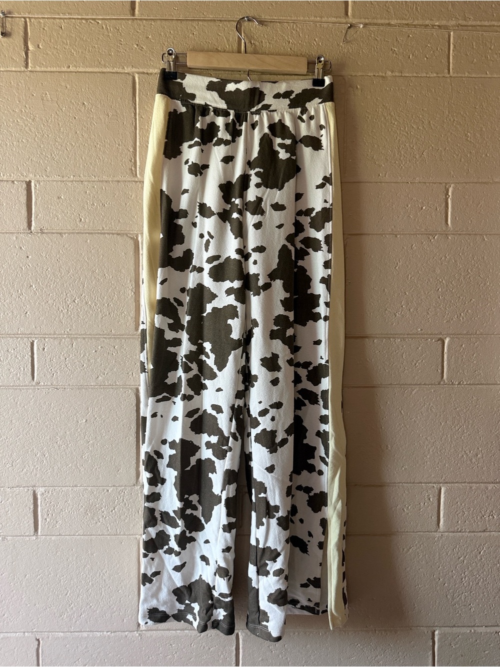 Grayson Threads Cow-Print Wide Leg Pants with yellow Side Stripe